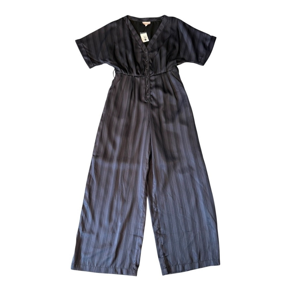 Ciebon Womens Striped Button Front Wide Leg Jumpsuit Career Casual Missing‎ Belt